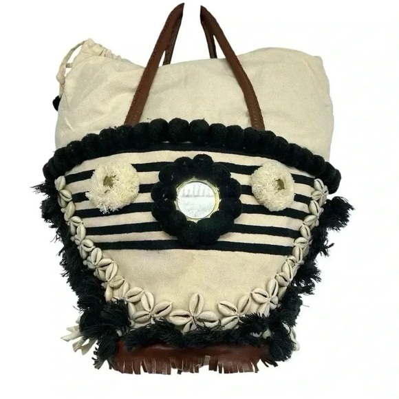 Figue Bardot Raj Palace Tuk Tuk Tote Shell Embellished Boho Beach Bag - Picture 8 of 15